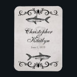 Personalised Shark and Jellyfish Wedding Magnet<br><div class="desc">Personalised Vintage Style Ocean Shark and Jellyfish Beach Wedding Magnet in Shades of Black,  Grey and White with a Vintage Style Background.</div>