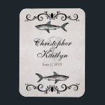 Personalised Shark and Jellyfish Wedding Magnet<br><div class="desc">Personalised Vintage Style Ocean Shark and Jellyfish Beach Wedding Magnet in Shades of Black,  Grey and White with a Vintage Style Background.</div>