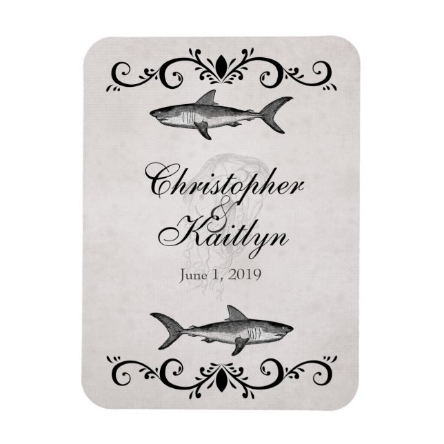 Personalised Shark and Jellyfish Wedding Magnet (Vertical)