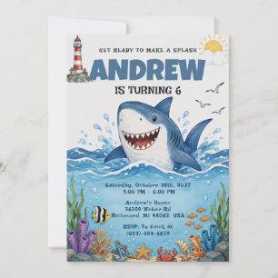 Personalised Shark Birthday party Invitation
