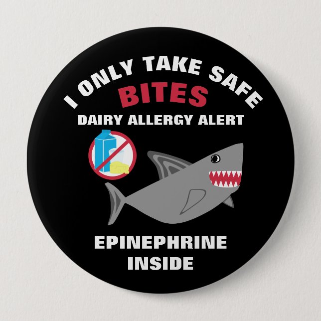 Personalised Shark Dairy Allergy Alert Pin (Front)