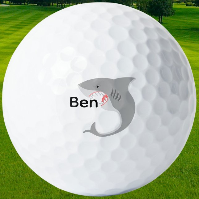 Personalised Shark Eating Name Golf Balls (Make a splash on the course with custom golf balls featuring a fierce shark chomping your name.)