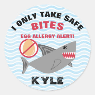 Personalised Shark Egg Allergy Alert Warning Classic Round Sticker