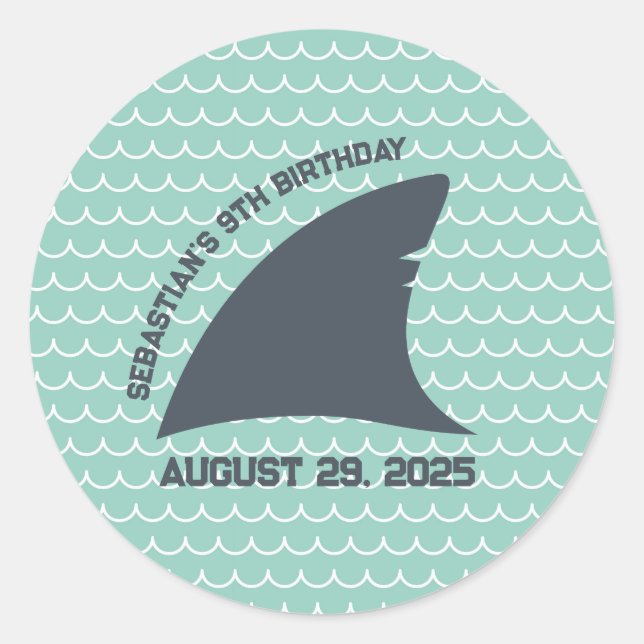 Personalised Shark Fin Sticker | Aqua & White Wave (Front)