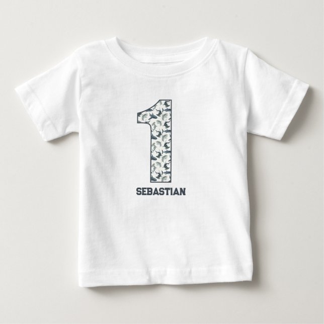 Personalised Shark First Birthday Shirt (Front)