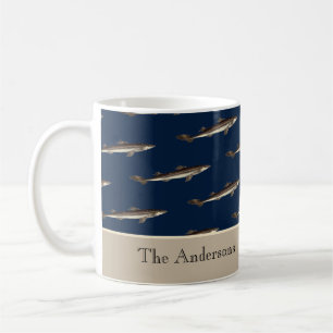 Personalised Shark  Navy Tan Sand Nautical Coffee Mug