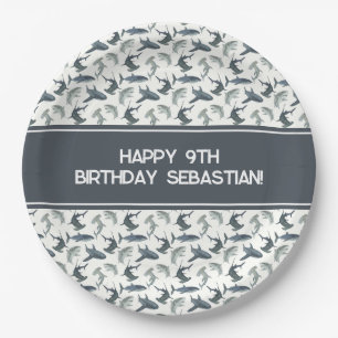 Personalised Shark Paper Plate Watercolor Sharks