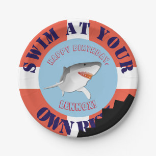 Personalised Shark Party Paper Plates