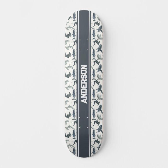Personalised Shark Skateboard | Watercolor Sharks (Front)