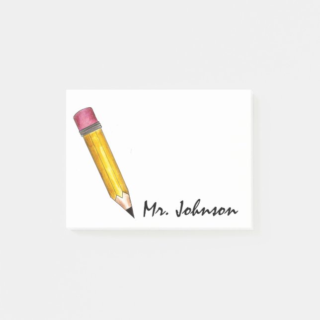 Personalised Sharp Yellow #2 Pencil Teacher School Post-it Notes (Front)