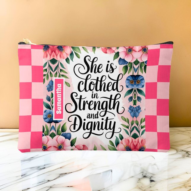 Personalised She Is Clothed in Strength Christian  Accessory Pouch (Creator Uploaded)