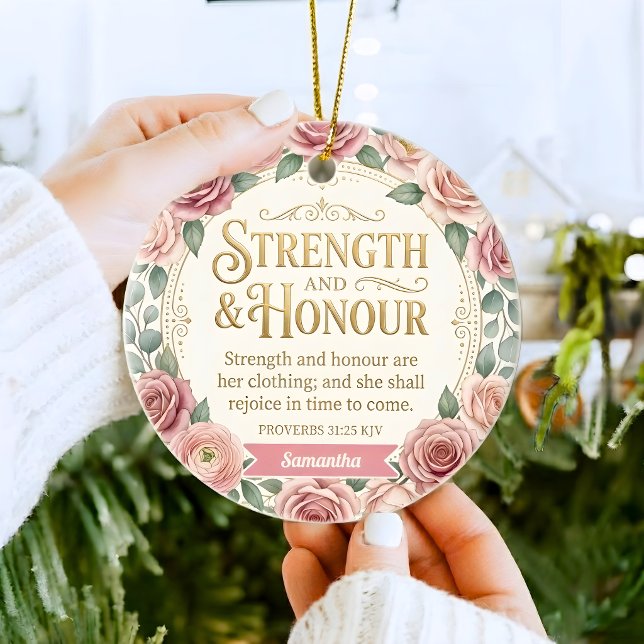 Personalised She Is Clothed With Strength Ornament (Creator Uploaded)