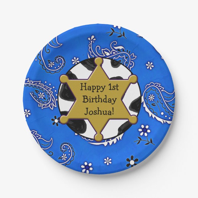 Personalised Sheriff Badge Birthday Plates (Front)