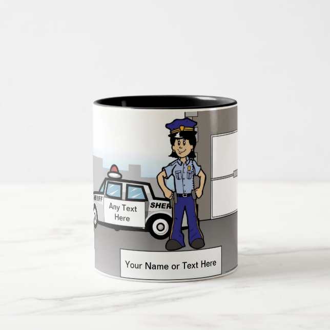 Personalised Sheriff Deputy - Female Cartoon Two-Tone Coffee Mug (Center)