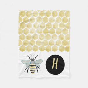 Personalised Sherpa Bee Honey Comb Throw Blanet Fleece Blanket