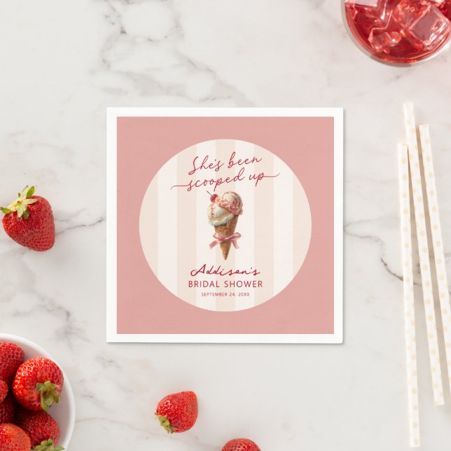 Personalised She's Been Scooped Up Bridal Shower Napkin (Insitu)