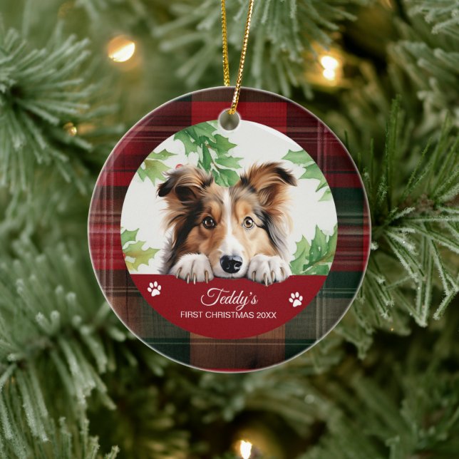 Personalised Shetland Sheepdog Christmas Ceramic Tree Decoration (Tree)