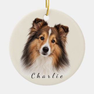 Personalised Shetland Sheepdog with Custom Name Ceramic Tree Decoration