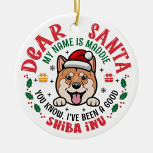 Personalised Shiba Inu Dog Christmas Tree Round Ceramic Tree Decoration