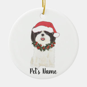 Personalised Shih Tsu (Black & White) Ceramic Tree Decoration
