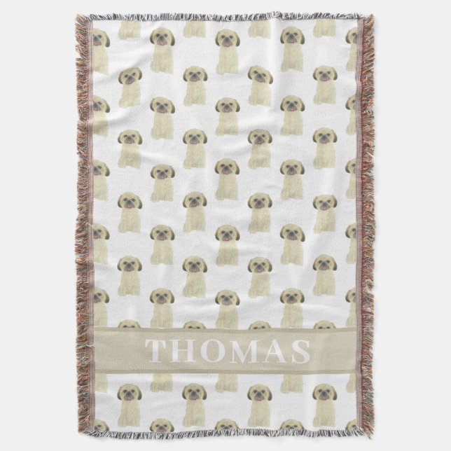 Personalised Shih Tzu (Blonde Tan Golden) Tan Throw Blanket (Front Vertical)