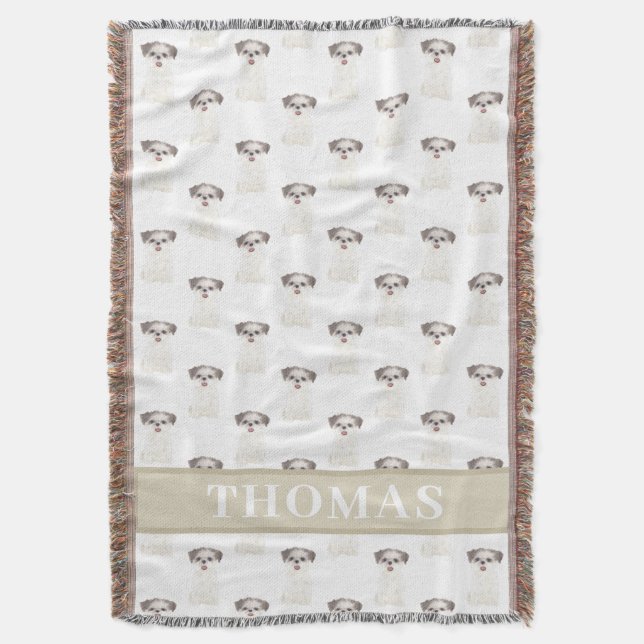 Personalised Shih Tzu (Brown & White) Tan & White Throw Blanket (Front Vertical)