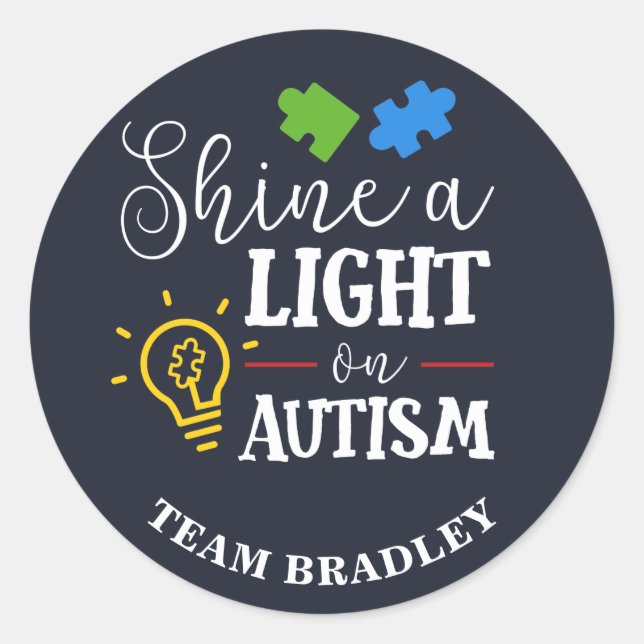 Personalised Shine A Light on Autism Matching Team Classic Round Sticker (Front)