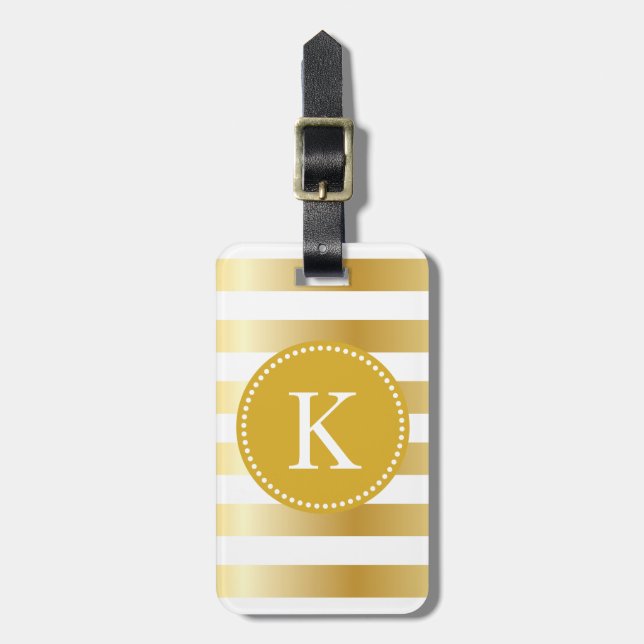 Personalised Shiny Gold Stripes Pattern Luggage Tag (Front Vertical)