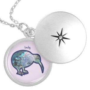 Personalised Shiny Pāua Kiwi Bird  Locket Necklace