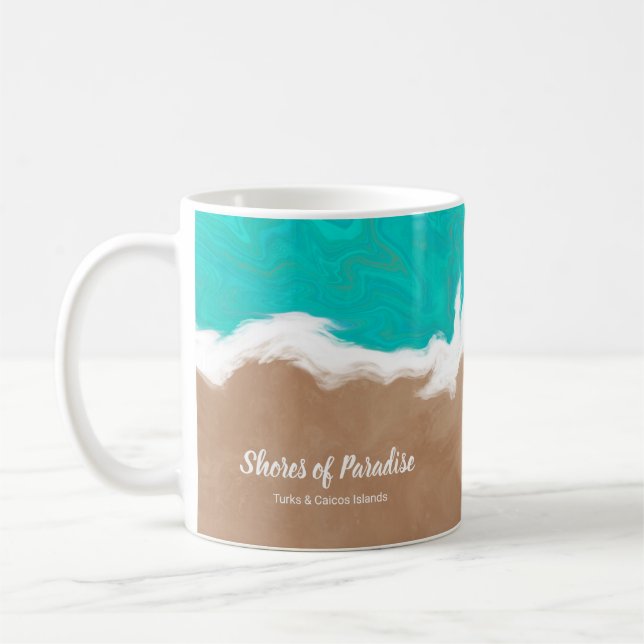 Personalised Shores of Paradise Beach Town Coffee Mug (Left)