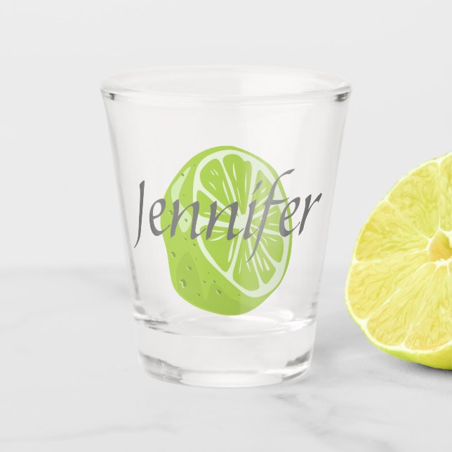 Personalised Shot Glass with Lime and Name (Front)