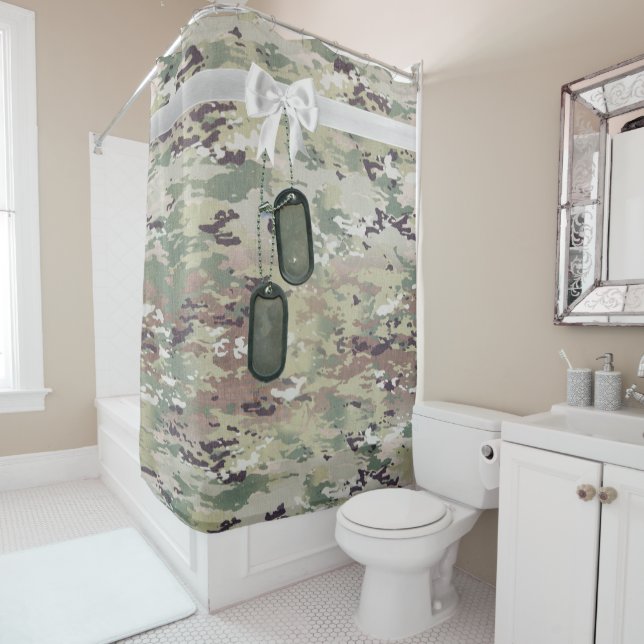 Personalised Shower Curtain Army OCP Camo Uniform (In Situ)