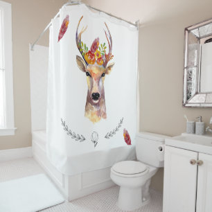 Personalised Shower Curtain boho deer Buck Head Br