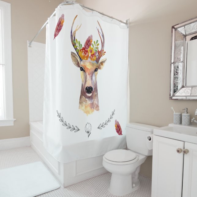 Personalised Shower Curtain boho deer Buck Head Br (In Situ)