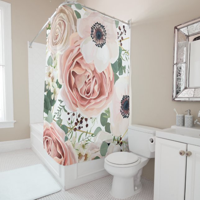 Personalised Shower Curtain Geometric Garden Rose (In Situ)