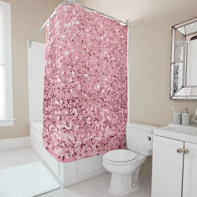 Personalised Shower Curtain Rose Gold Glitter (In Situ)