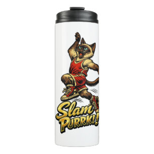 Personalised Siamese Basketball Cat Thermal Tumble Tumbler