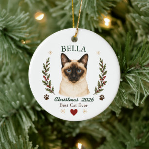Personalised Siamese Cat Christmas Ceramic Tree Decoration