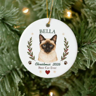 Personalised Siamese Cat Christmas Ceramic Tree Decoration