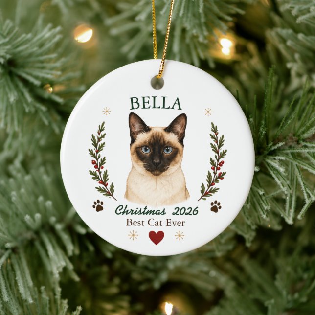 Personalised Siamese Cat Christmas Ceramic Tree Decoration (Tree)