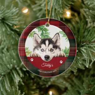 Personalised Siberian Husky Christmas Ceramic Tree Decoration