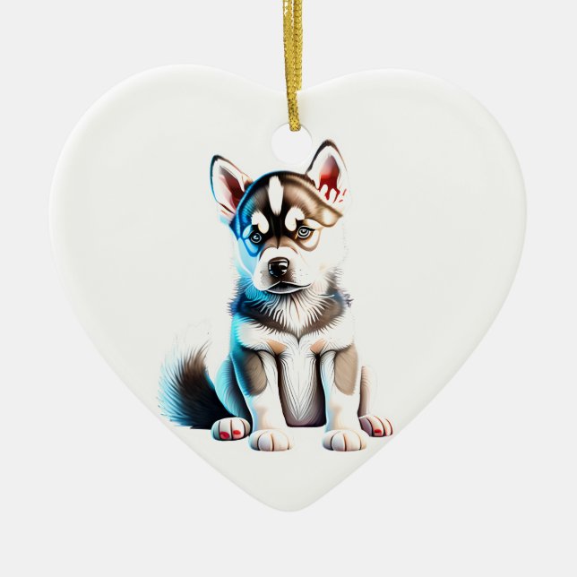 Personalised Siberian Husky Puppy Ceramic Tree Decoration (Front)
