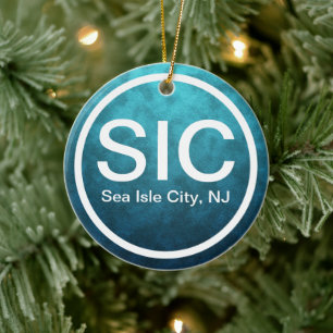Personalised SIC Sea Isle City NJ Beach Christmas Ceramic Tree Decoration