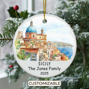 Personalised Siciliy Ornament, Italy Ceramic Tree Decoration