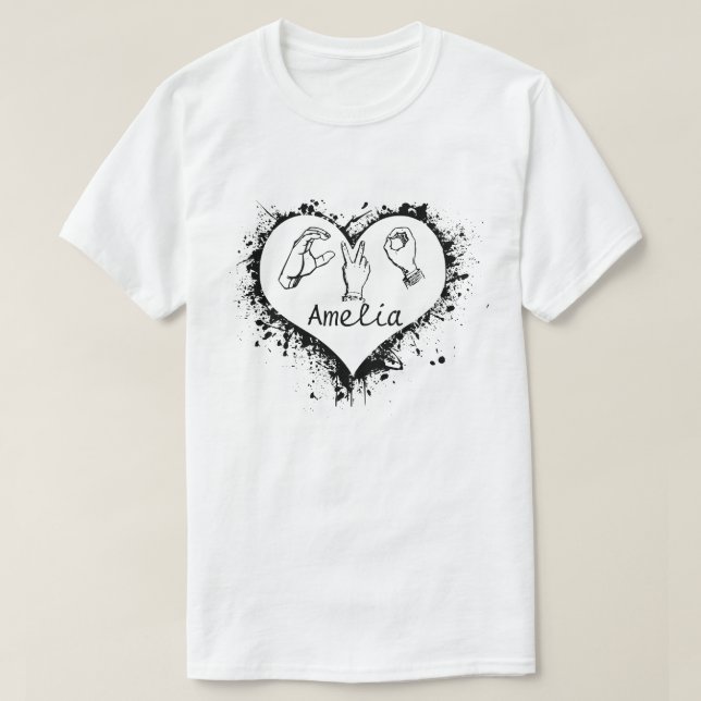 Personalised Sign Language Shirt, Custom Name Sign T-Shirt (Design Front)