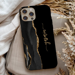 Personalised Signature Black Gold Agate iPhone 13 Pro Case