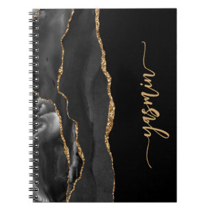 Personalised Signature Black Gold Agate Notebook