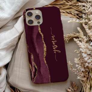 Personalised Signature Burgundy Gold Agate iPhone 13 Pro Case
