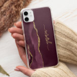 Personalised Signature Burgundy Gold Agate iPhone 13 Pro Case<br><div class="desc">Personalise this elegant modern design with your name in vertical gold-coloured signature handwriting script on a burgundy red background with a border of burgundy watercolor agate trimmed with gold faux glitter. (To keep the swashes at the beginning and end of the name, replace only the letters, leaving the symbols in...</div>