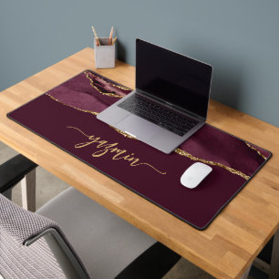 Personalised Signature Burgundy Gold Agate Desk Mat